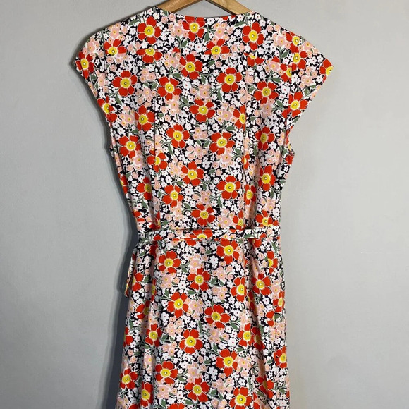 J.Crew Mercantile Short Sleeve Floral Midi Wrap Dress Women's XS Orange V-Neck - Picture 10 of 14